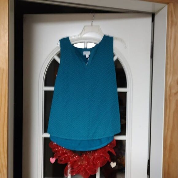 New Market & Spruce Ezide Textured Print Tank Top Teal Green Women's M - Picture 1 of 2